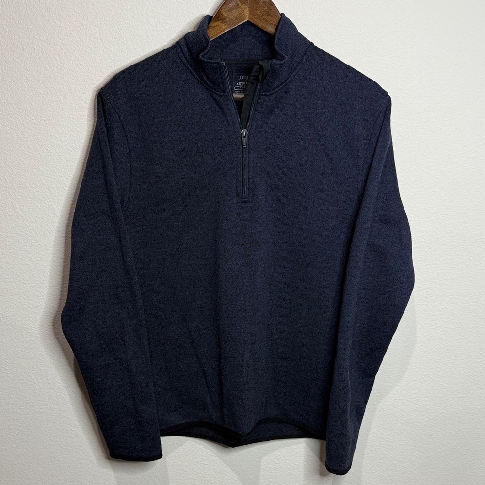 J. Crew Factory Heathered Navy Quarter Zip Fleece Sweater Size M